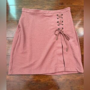 Anthropologie Ribbed Lace-Up Mini Skirt - Rose